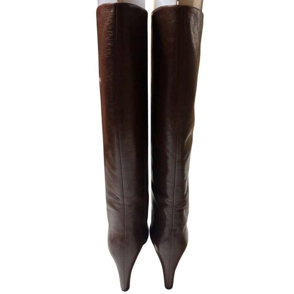 Tory Burch Brown Leather Tall Heeled Boots Knee High Pull On Size 9.5 - Picture 10 of 13
